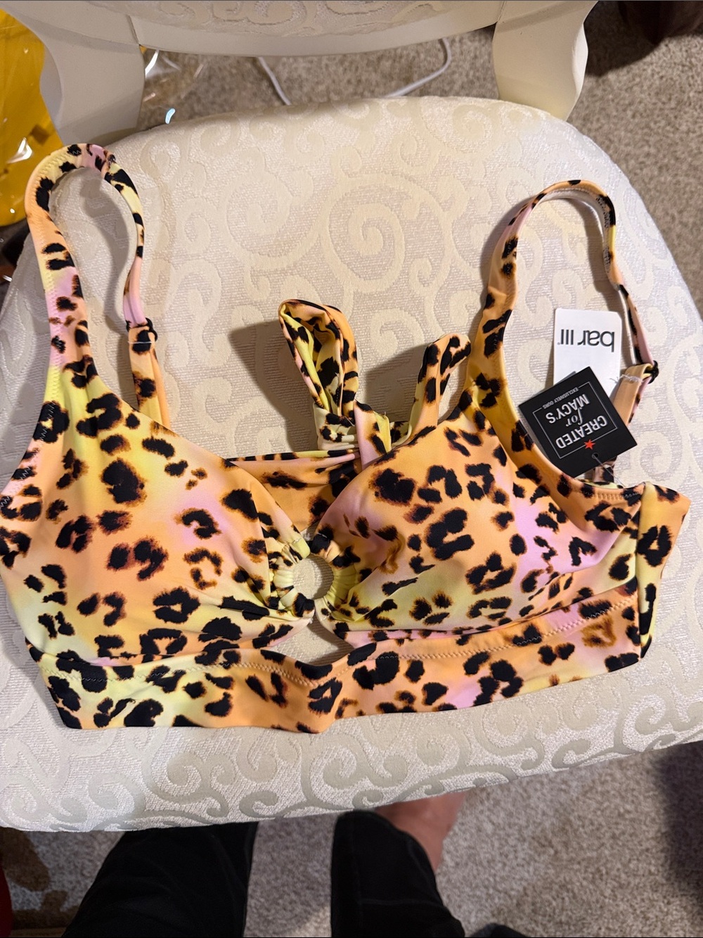 Bar III Sunset Leopard Bikini Top in Yellow Orange Pink